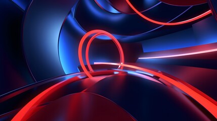 3d rendering of red and blue abstract geometric background. Scene for advertising, technology, showcase, banner, game, sport, cosmetic, business, metaverse. Sci-Fi Illustration. Product display