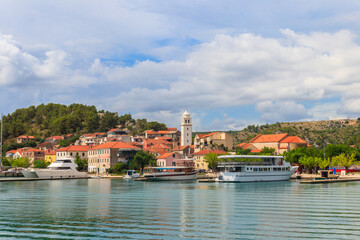 Fototapeta premium View of small town Skradin on the Krka River in Dalmatia, Croatia
