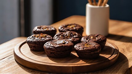 chocolate brownies on a beautiful plate on the table
