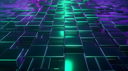 3d rendering of green and purple abstract geometric background. Scene for advertising, technology, showcase, banner, game, sport, cosmetic, business, metaverse. Sci-Fi Illustration. Product display