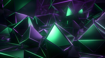 3d rendering of green and purple abstract geometric background. Scene for advertising, technology, showcase, banner, game, sport, cosmetic, business, metaverse. Sci-Fi Illustration. Product display