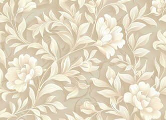 Light beige background with a white vintage floral pattern, white on light brown, elegant, suitable for various applications