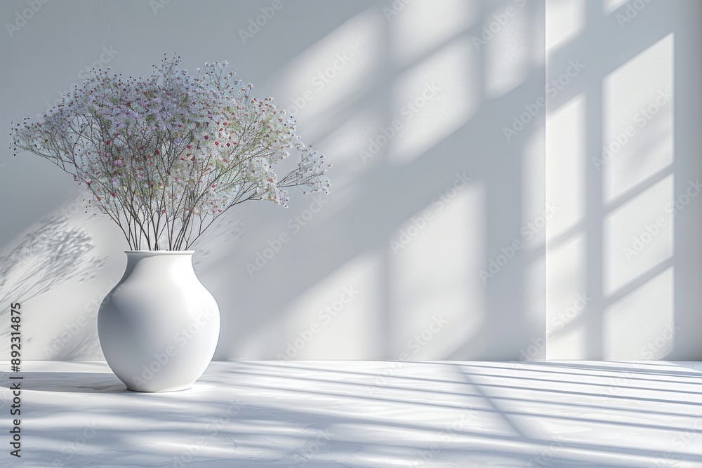 Wall mural Minimalist photograph of a white vase with delicate branches