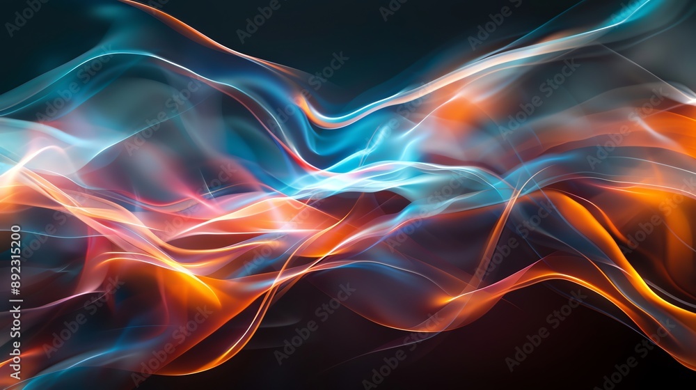 Poster vibrant abstract waves of light in blue and orange hues create a dynamic and captivating background 