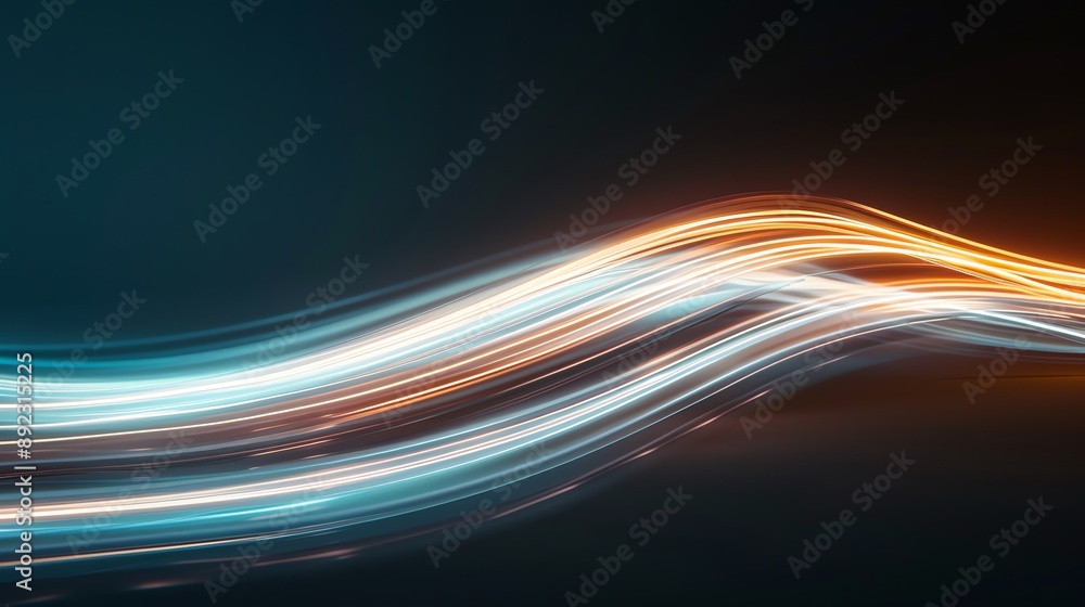 Poster vibrant abstract light trails create a dynamic visual effect, blending warm and cool colors against 