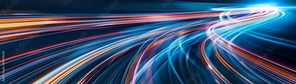 Poster dynamic light streaks create a vibrant abstract background, representing fast motion and energy in a