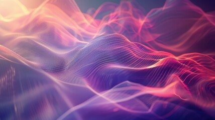 Obraz premium Abstract digital landscape with flowing lines and waves, symbolizing digital flow, data visualization, technology, innovation, and connectivity.