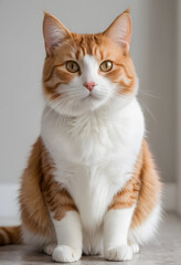 Obraz premium An orange and white cat sitting on the floor. generative al