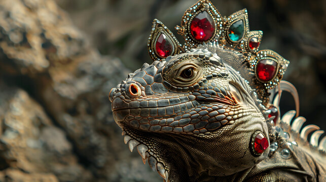 Iguana with emeralds and rubies on its crest