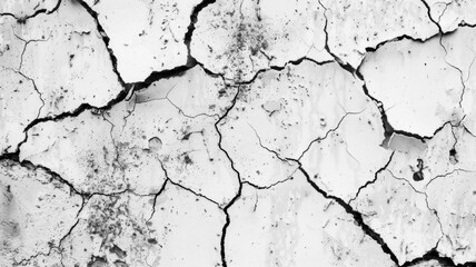 Obraz premium Abstract background of cracked white dry soil with a distressed surface. This image symbolizes fragility, vulnerability, weathering, erosion, and time.