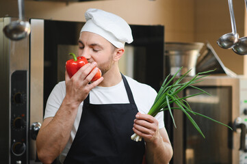 Chef cook preparing vegetables in his kitchen