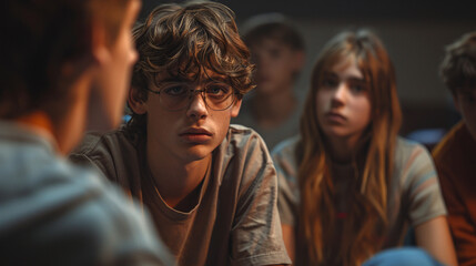 Fototapeta premium Portrait of a Teenager in a support group setting.