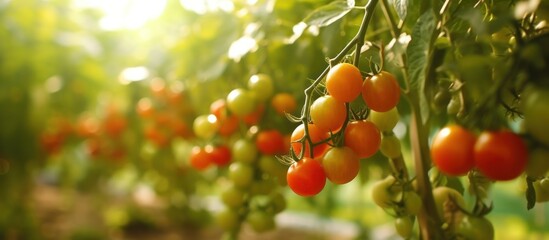 Red and Yellow Tomatoes Ripening on a Vine