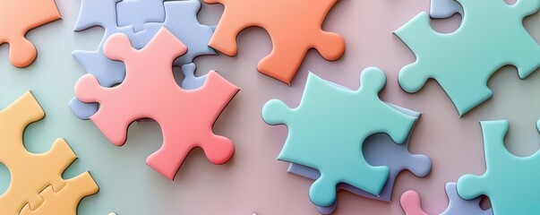 Obraz premium puzzle pieces flat design front view collaboration theme animation colored pastel
