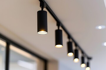 Close-Up of Black Track Lighting System in Modern Home Interior Design