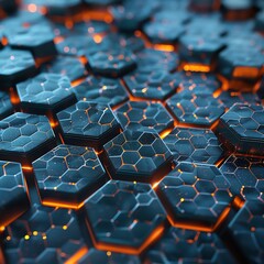 Obraz premium 3D abstract hexagonal grid with each cell displaying different musical notes and depths, creating a complex audio pattern