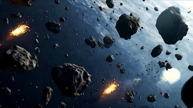 flying asteroids on space background