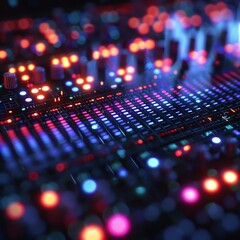 Fototapeta premium Futuristic 3D music visualizer with pulsating bars and colorful sound waves, representing dynamic audio flow