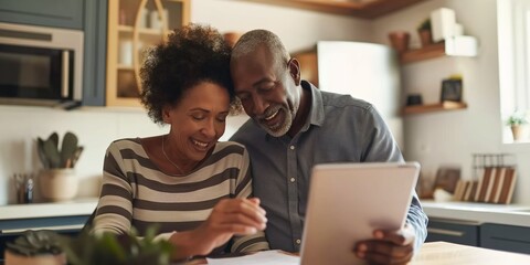 An elderly couple bonds while using a tablet, enjoying each other's company and the modern technology.