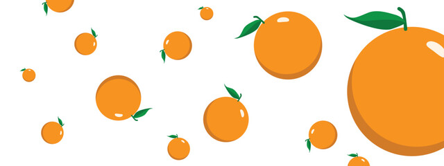 Orange floating in the air with green leaves isolated on background. Vector illustration