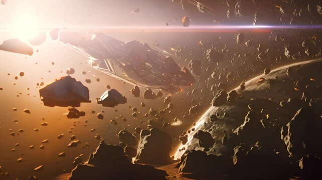 Spaceship Navigating Through Asteroid Field