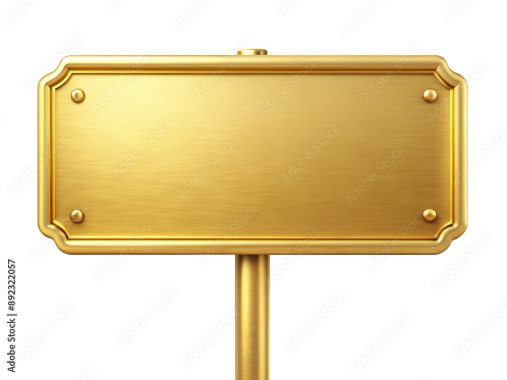 Poster golden blank sign on stand, perfect for displaying custom messages or advertisements, with a polishe
