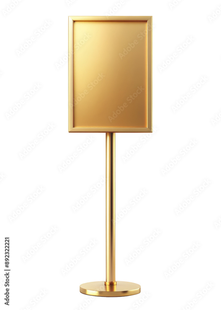 Poster golden blank sign on pole, perfect for displaying customizable messages, with a sleek and elegant de