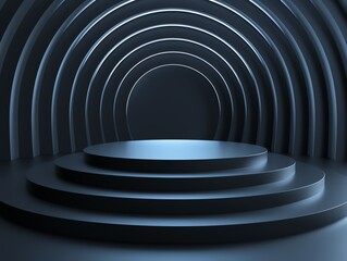 Obraz premium Abstract 3D podium with concentric rings pulsating and radiating outward, creating a sense of motion and depth