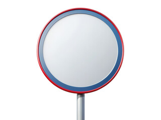 Round blank sign on pole with a blue and red border, suitable for customizable messages and advertisements. Isolated on transparent background, png.