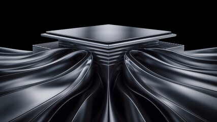 Naklejka premium A square metal platform with a wavy metallic pattern surrounding it