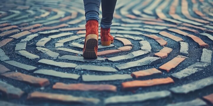 A person walking counterclockwise in a circle, representing the whimsical notion of widdershins