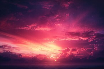 Beautiful pink and purple sunset over the ocean with calm waves