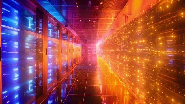 Futuristic Server Room with Neon Lights
