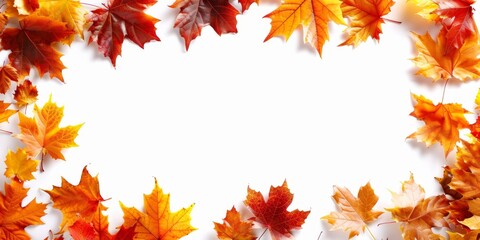 Elegant Autumn-Themed Frame on Abstract White Background: Minimalist Seasonal Design with Ample Space for Text or Creative Elements. Versatile Template for Fall-Inspired Presentations, Invitations, or