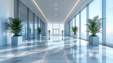 Obraz premium Modern Office Hallway with City Views
