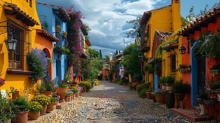 A charming street with colorful buildings