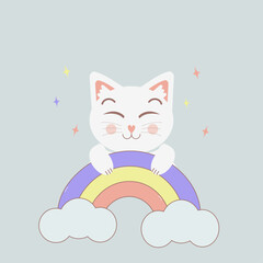 Cute cat with rainbow