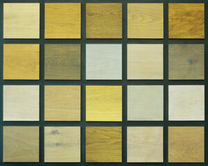 Palette of different wood colors and patterns for design and industry. Colors wooden samples pattern selection concept