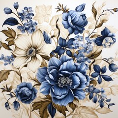 Vintage Blue and White Botanical Pattern in Classic Design
