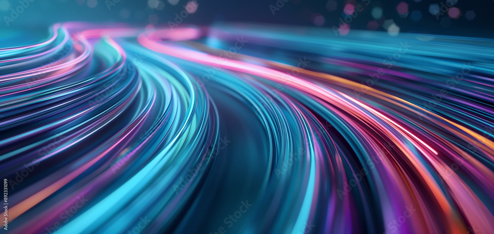 Poster a mesmerizing blend of vibrant colors flowing in wave-like patterns, evoking movement and energy in 