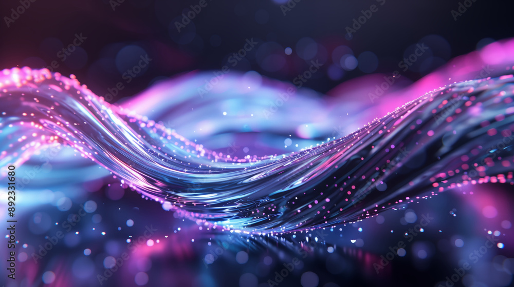 Poster a vibrant wave of colorful light swirls through space, creating an abstract digital landscape filled