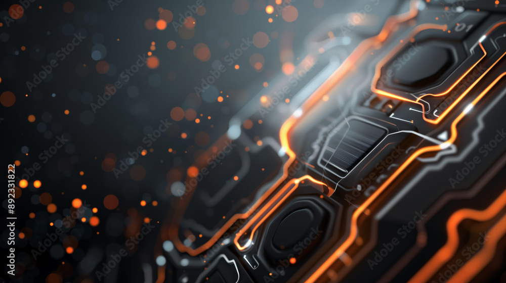 Aufkleber abstract close-up of a futuristic circuit board design with glowing orange accents and dynamic bokeh