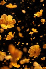 A bunch of yellow flowers suspended in mid-air, great for backgrounds and compositions