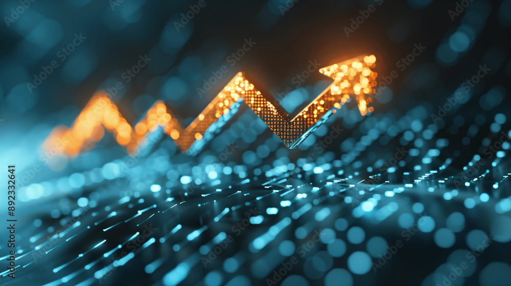 Poster dynamic digital growth chart with glowing arrow, showcasing progress in data visualization and techn