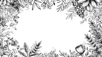 Fototapeta premium Whimsical Doodle Page Border Design with Botanical Patterns and Blank Space for MockUp Message