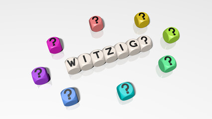 Buchstabenwürfel zeigen das Wort Witzig