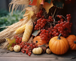 Happy Thanksgiving day traditional backdrop. Pumpkin background. Celebrating autumn holidays.