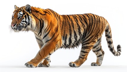 Obraz premium Striking Tiger in Motion, Isolated on White