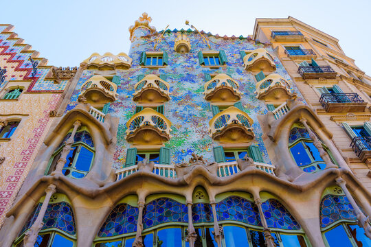 Barcelona, Spain - July 11, 2024: Vibrant Colors And Patterns Of Casa Batll&oacute;&rsquo;s Facade