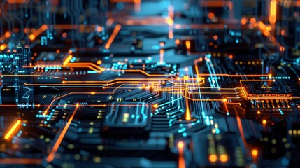 Obraz premium Depict the flow of electricity through a complex circuit board